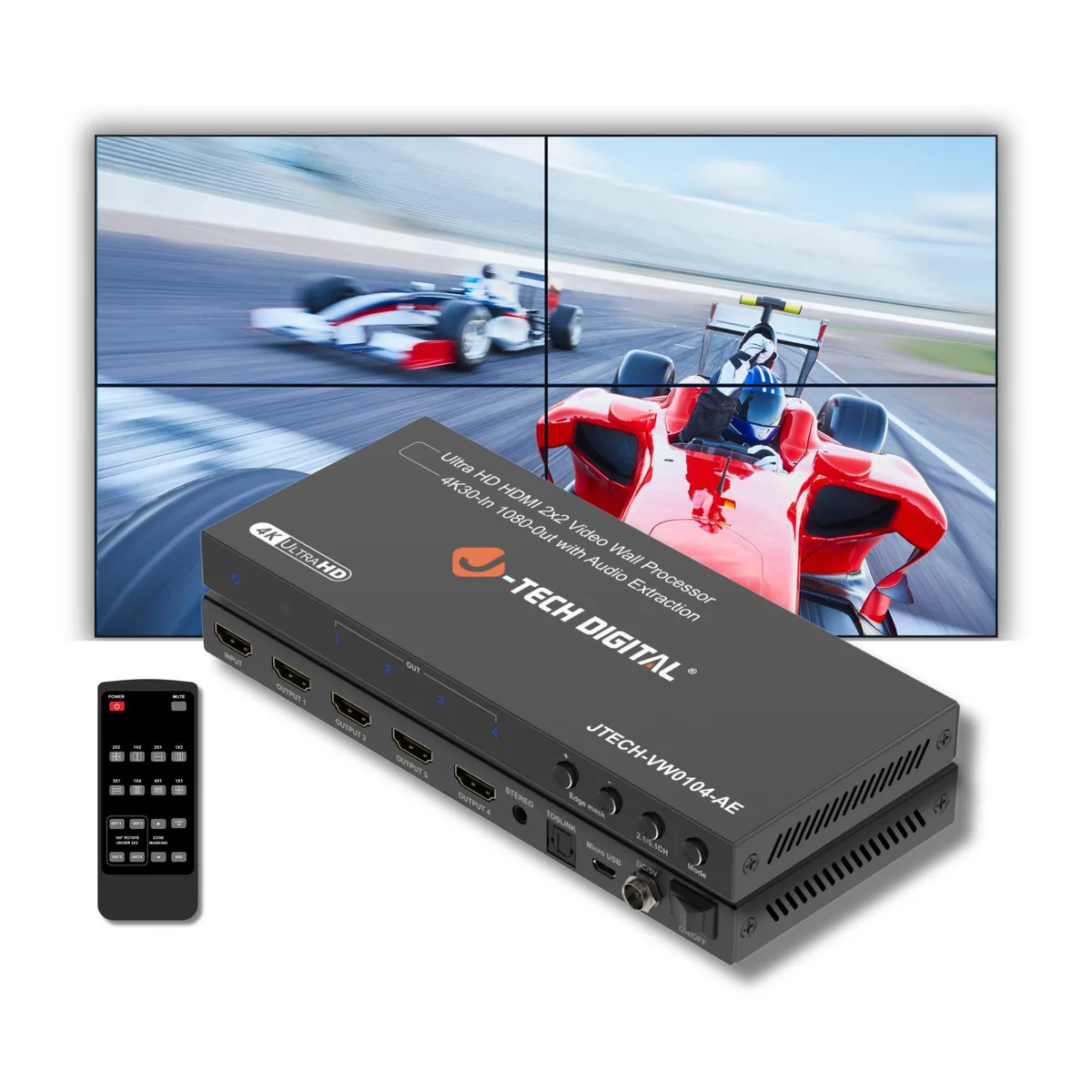 J-Tech Digital Inc. J-Tech Digital JTECH-VW0104-AE 4K 2x2 video wall controller audio video converter — product photo