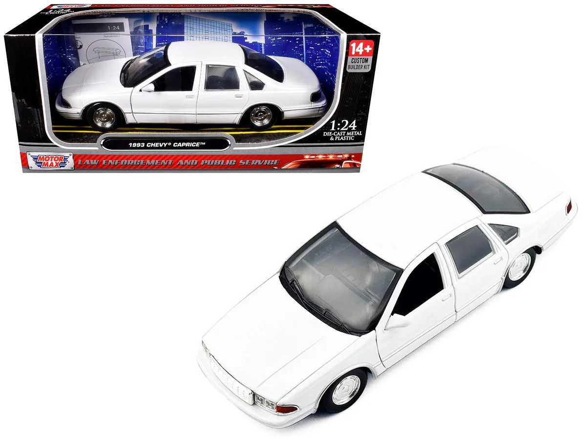 MOTORMAX MOTORMAX 1993 Chevrolet Caprice Police Car Unmarked White Custom Builder's Kit 1/24 Diecast — product photo