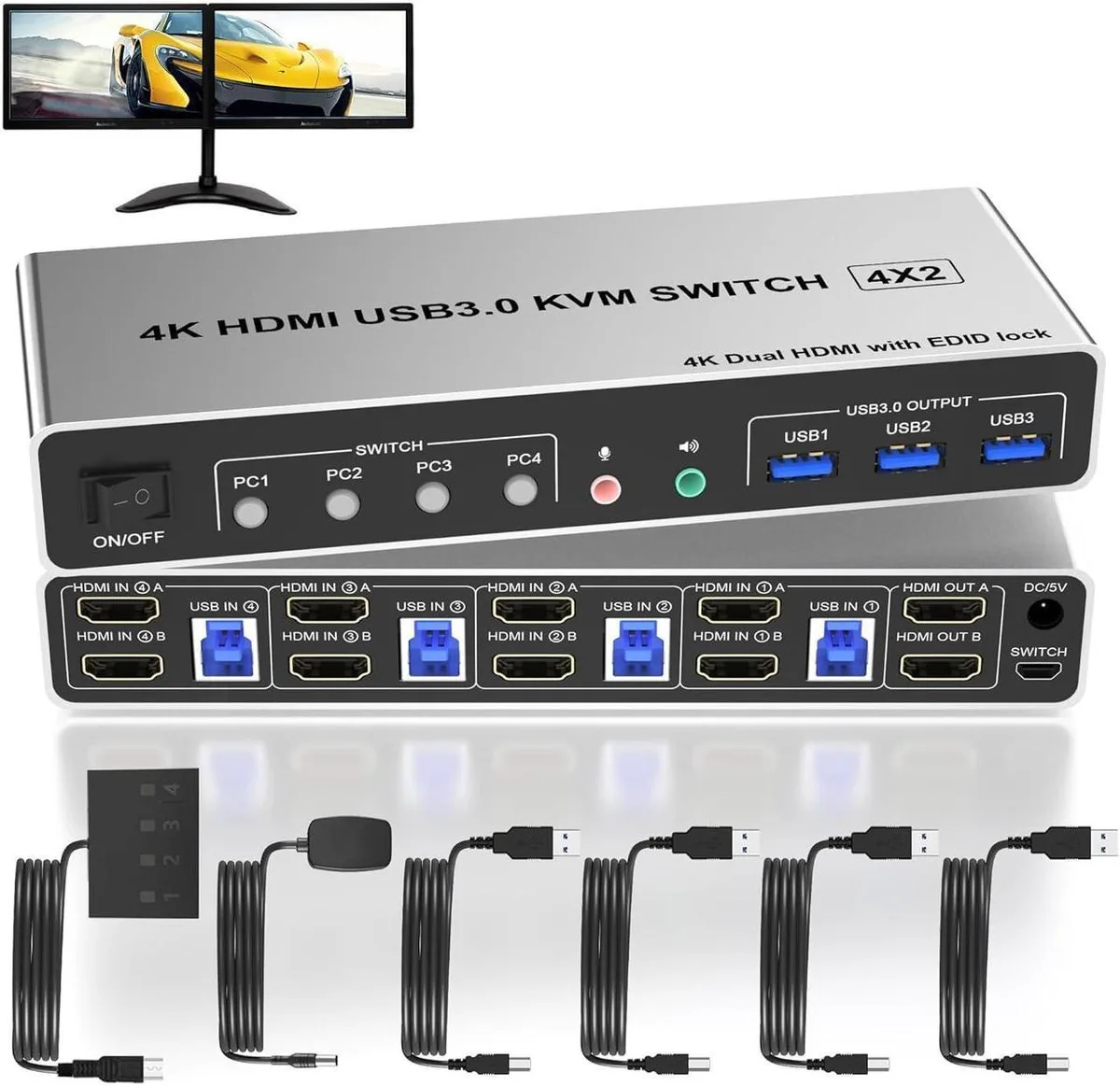 Vszerda Vszerda 4-Port HDMI Dual-Monitor KVM Switch 4K 60Hz USB 3.0 — product photo