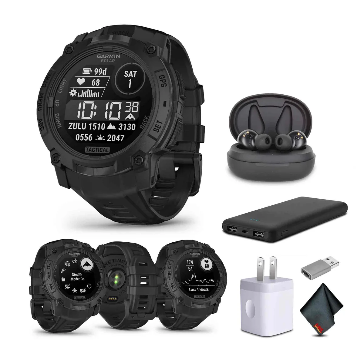 Garmin Garmin Instinct 3 Tactical Edition 50mm Solar Bundle with Air Pro TWS EarBuds — product photo