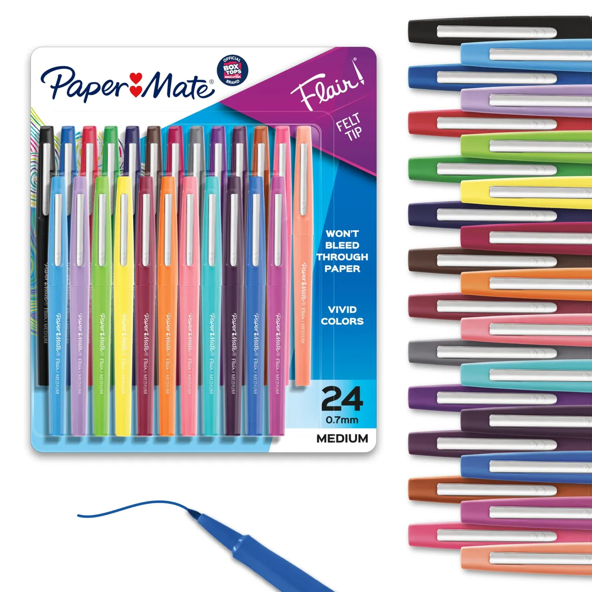 Box of 24 Paper Mate Flair felt-tip pens in assorted colours