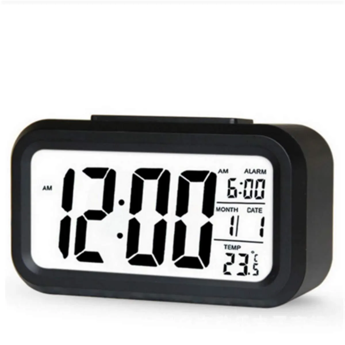 Compact black rectangular digital clock with LCD display 135x75x45mm
