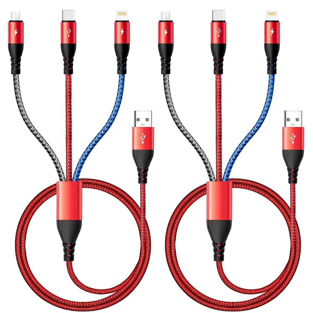 RUOCLRIS RUOCLRIS 3 in 1 Charger 2Pack 4Ft Nylon Braided 4.5A 480Mbps 5000+ bends — product photo