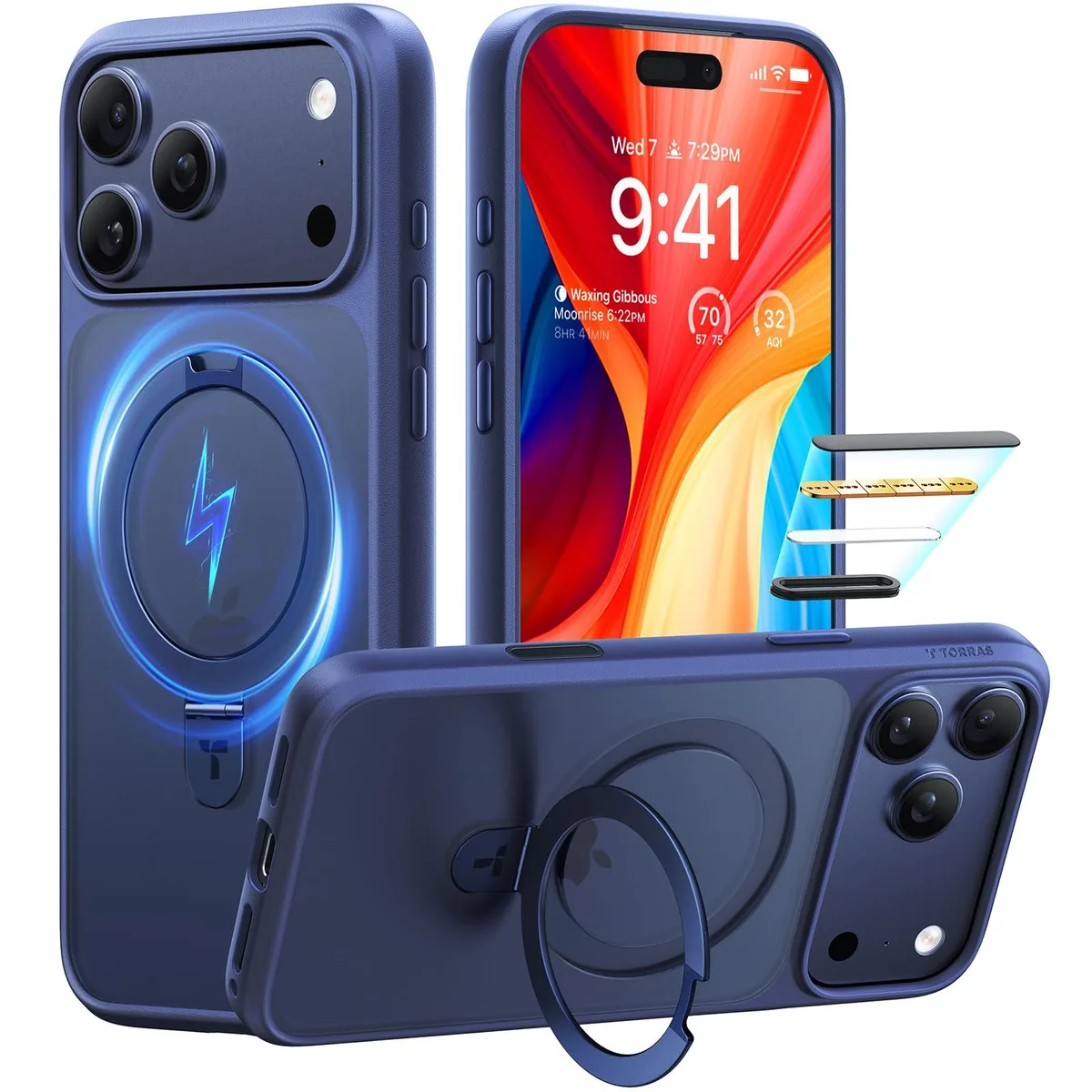  Ostand iPhone 17 Pro Case Magnetic MagSafe Kickstand Translucent Matte 6.3" Deep Blue — product photo