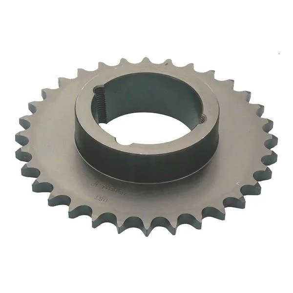 Black oxide steel sprocket with 17 teeth, taper-lock hub, single-strand chain size 40