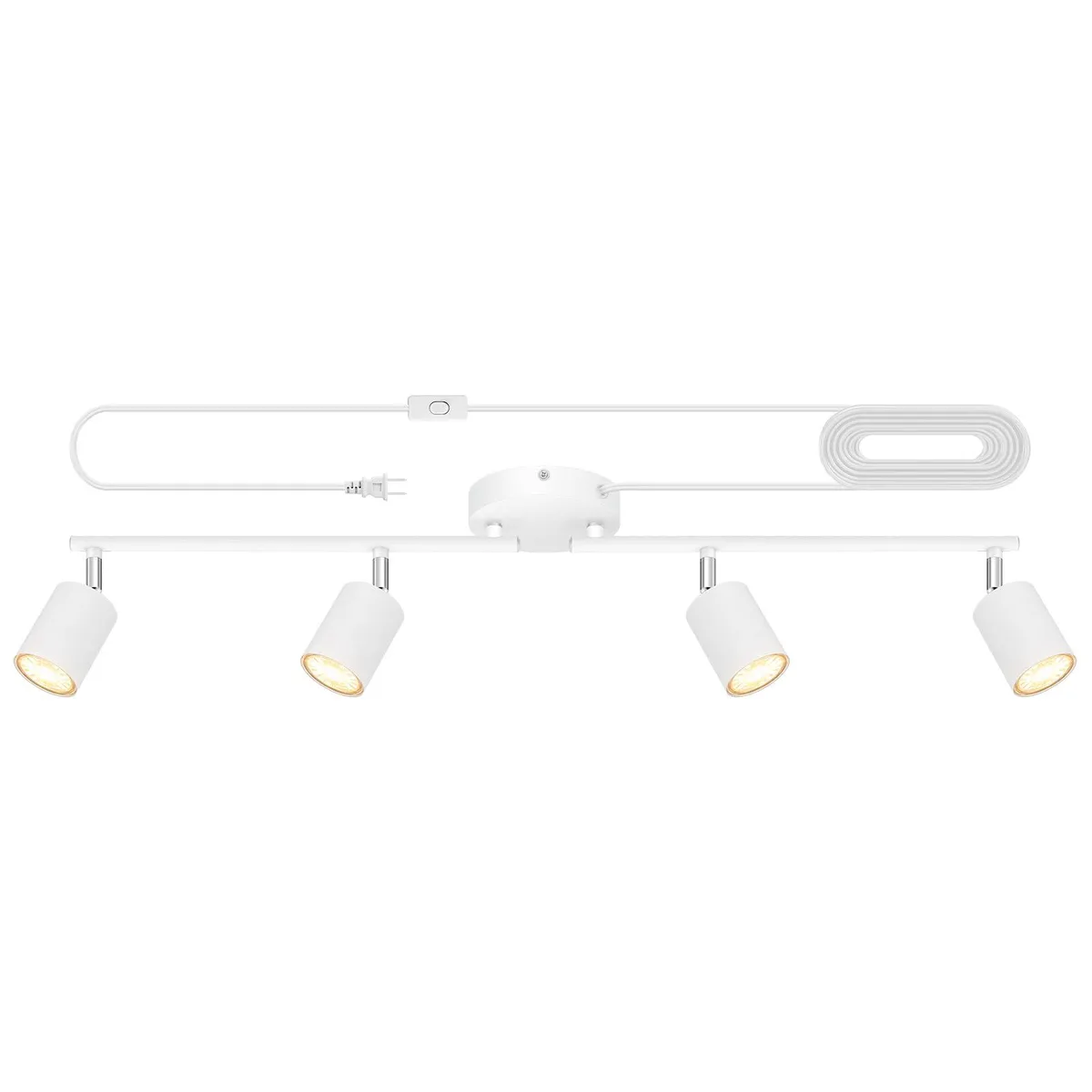 White metal track kit with four rotatable spot heads and long power cord