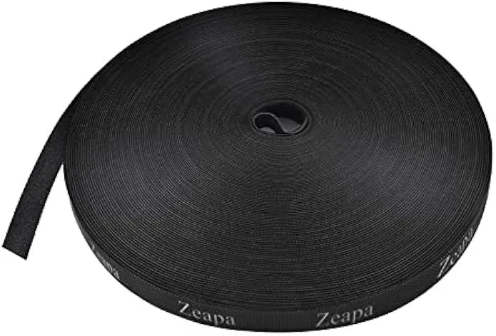 Black nylon hook-and-loop cable tie roll, 150 ft by 3/5 in, double-sided, reusable, cut-to-length