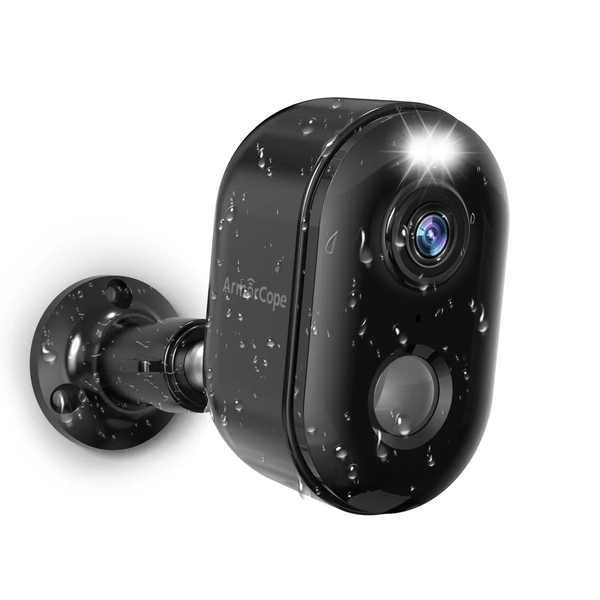 White wireless outdoor security camera with bracket, spotlight and rechargeable battery