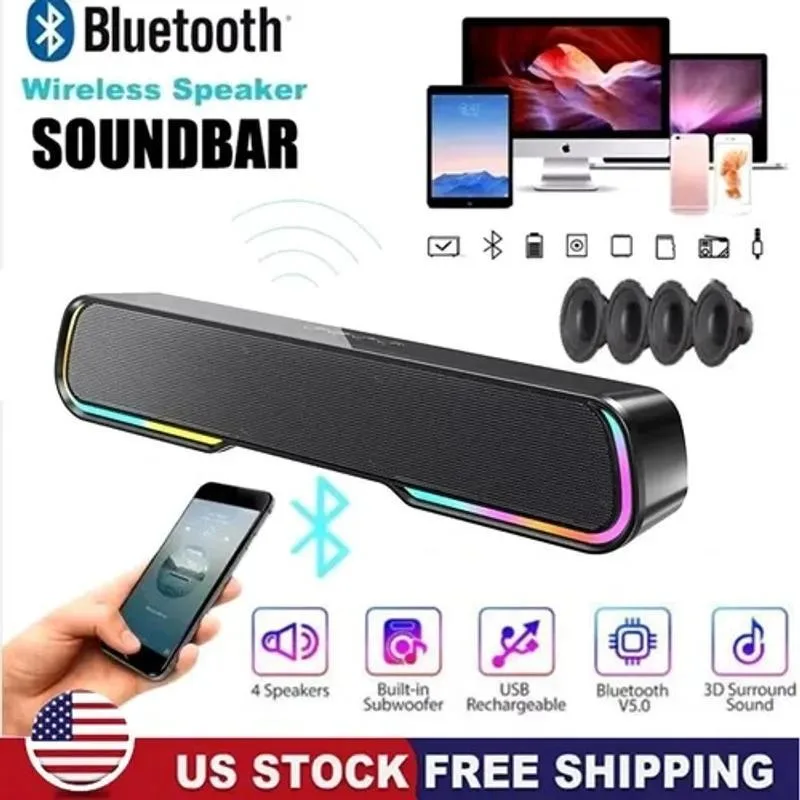 Black Logitech USB soundbar speaker with wired remote and Bluetooth