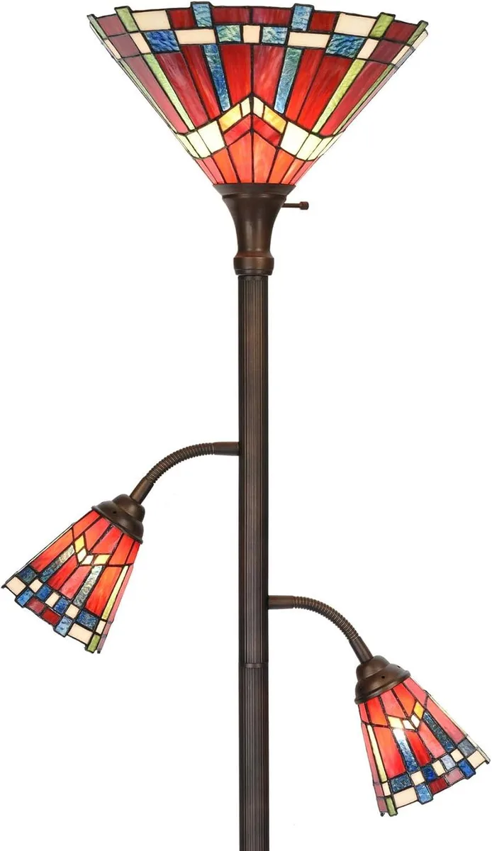 TUKO TUKO Mission Tiffany Stained Glass Floor Lamp 70in 3-Lights — product photo