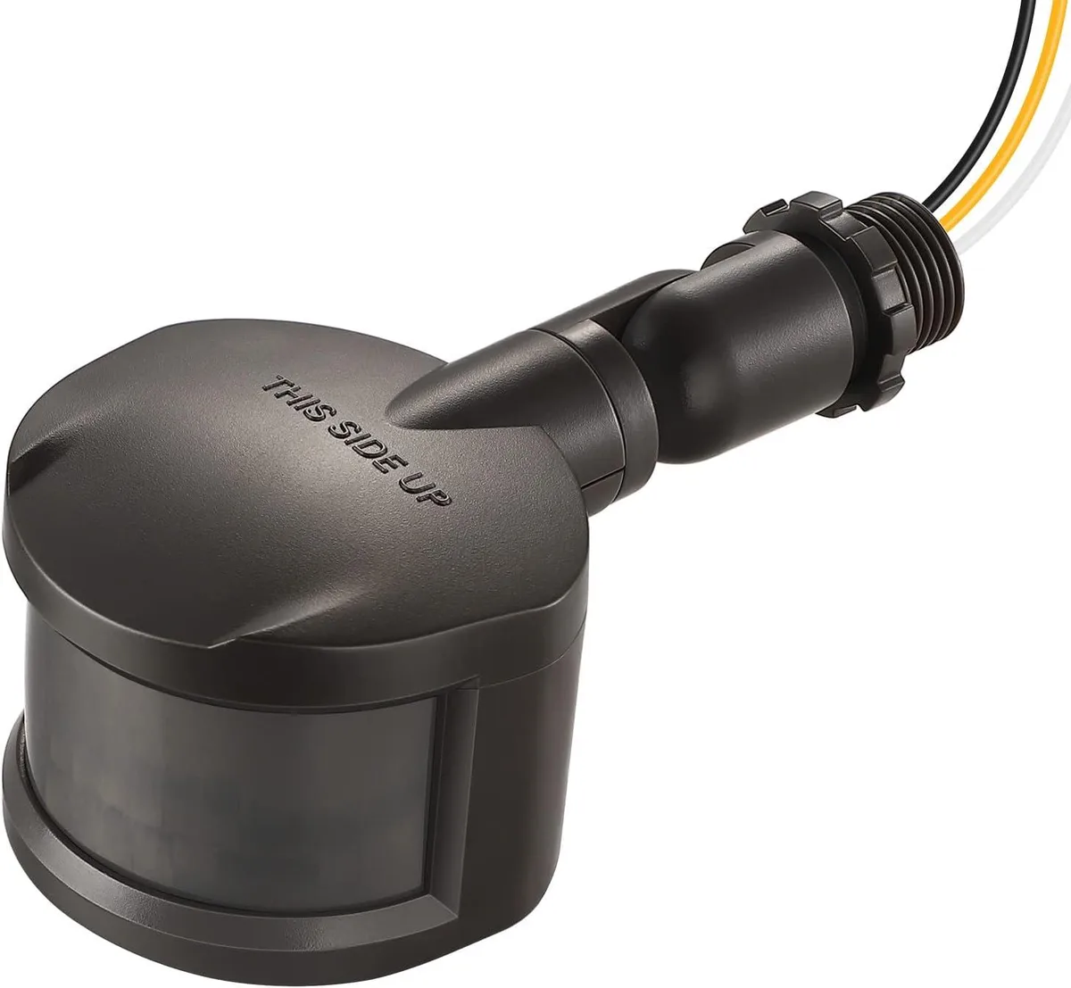 Brown post light with adjustable motion sensor head, 120V, 180 degree detection up to 60 feet