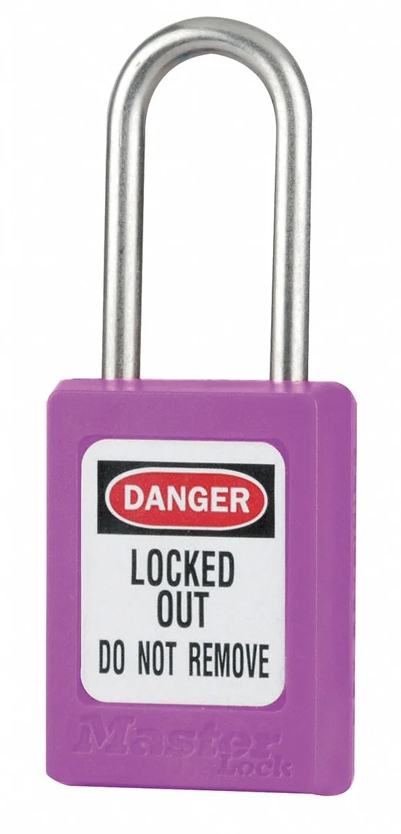 Purple thermoplastic lockout padlock with stainless steel shackle