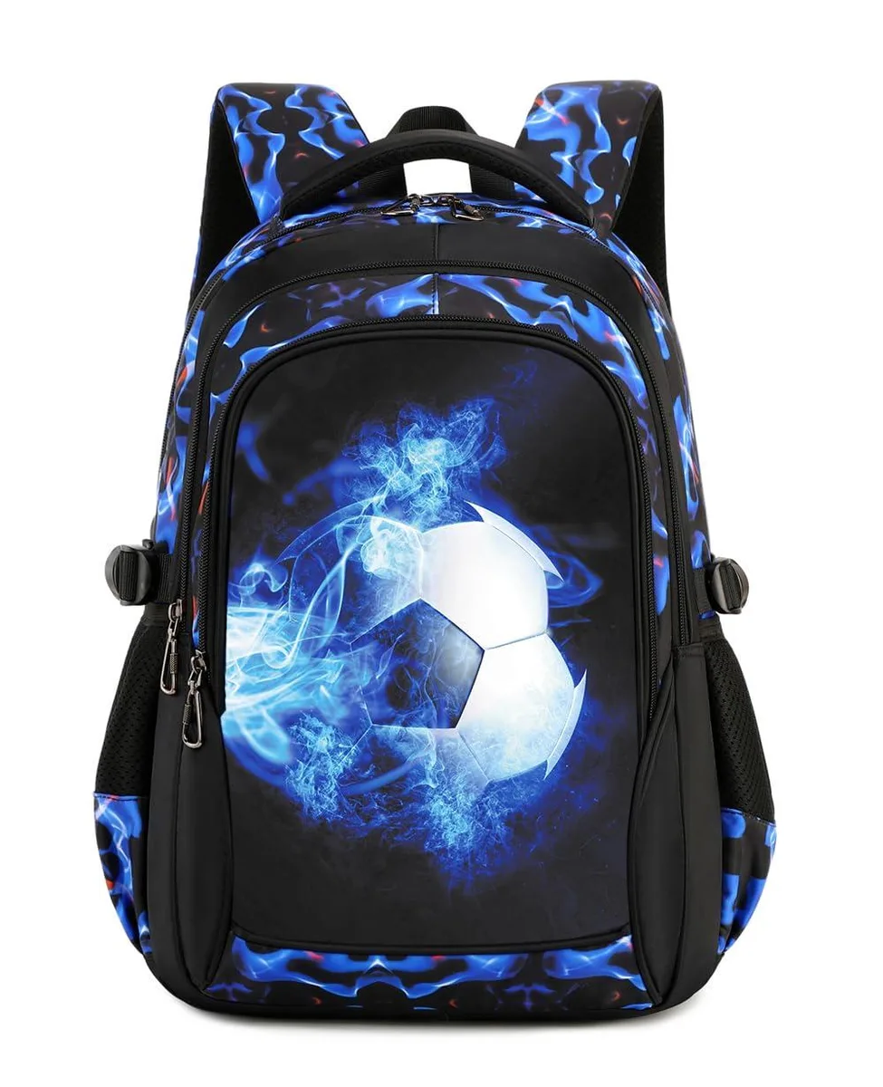 Blue 17-inch laptop backpack with sports pattern and 12.5-inch laptop compartment