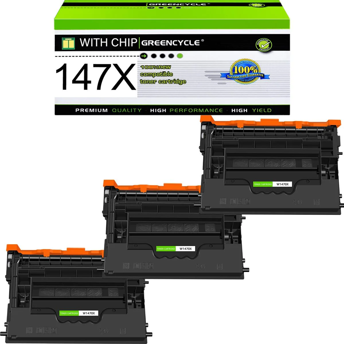 GREENCYCLE GREENCYCLE W1470X Black Toner Cartridge 3-Pack 25200 Pages — product photo