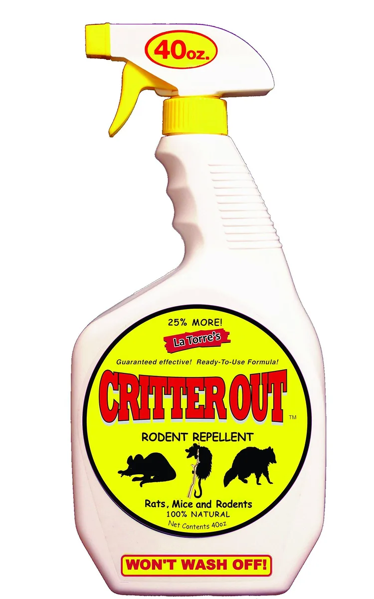 White plastic spray bottle with red cap and green label, 40oz
