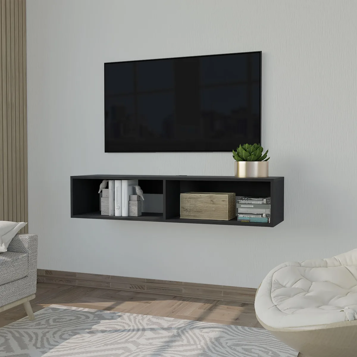 tuphen tuphen Yankton Floating TV Stand 47.6"W Black Engineered Wood — product photo