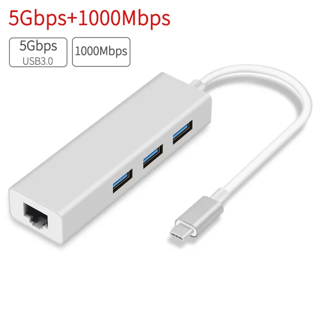 LUOM LUOM ULC28 Silver USB-C Gigabit Ethernet 3-port USB 3.0 Hub — product photo