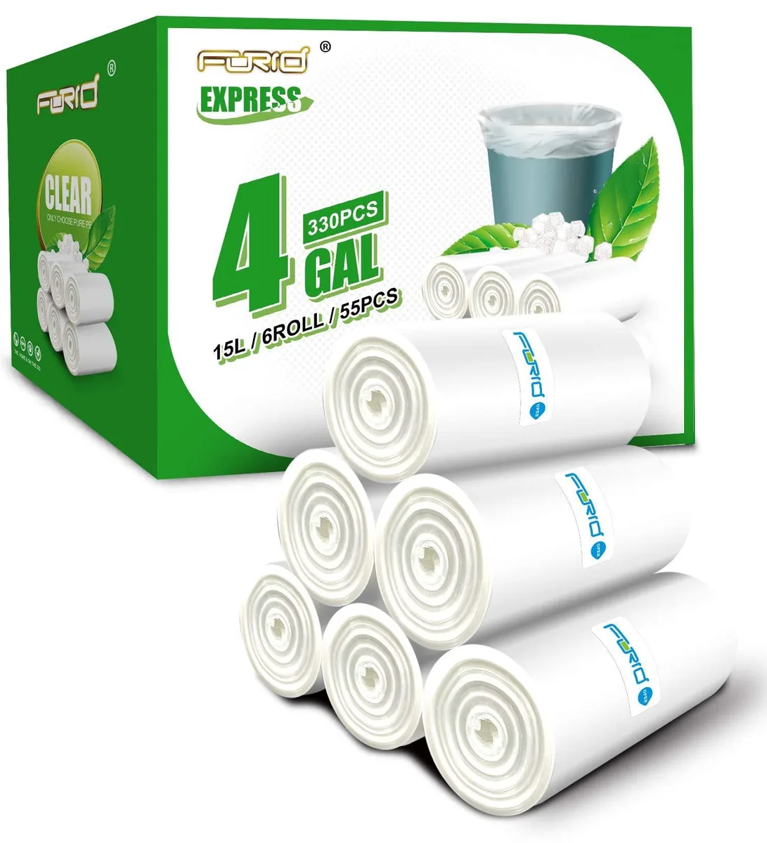  Baldwin 4 Gallon Clear Trash Bags 330 Count 18x20in .80 mil — product photo