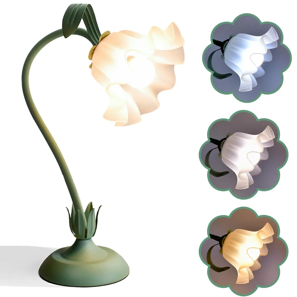  FVTLED Flower Table Lamp Green Touch Switch 3 Color Temperature 360° Gooseneck 8.27 L x 8.27 W x 7.48 H inches — product photo