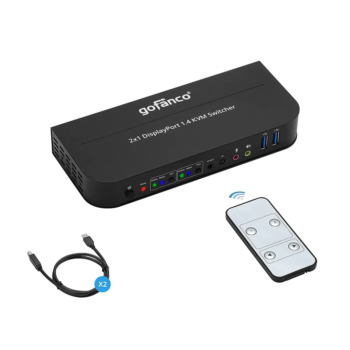 BFKK BFKK 2-Port DisplayPort 1.4 KVM Switch 4K 60Hz 4:4:4 HDR USB 3.0 Hub IR Remote Hotkeys — product photo