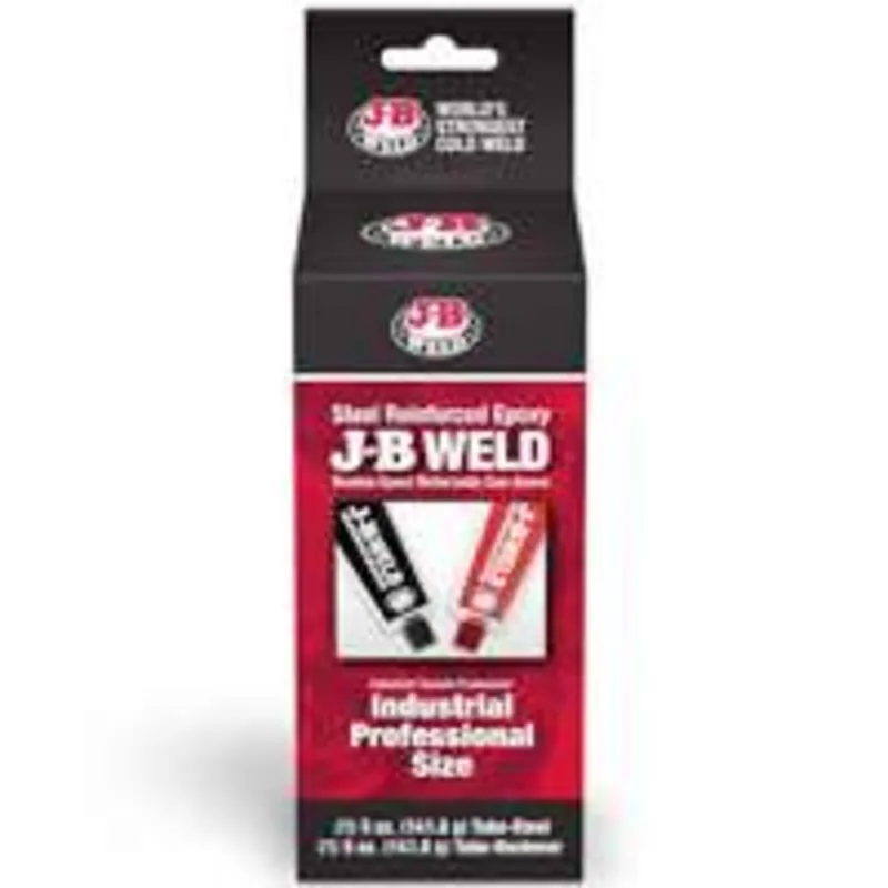 Two-tube epoxy adhesive set in dark gray packaging