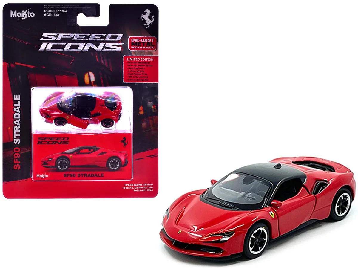 Maisto Maisto Ferrari SF90 Stradale Red with Black Top Speed Icons 1/64 Diecast — product photo