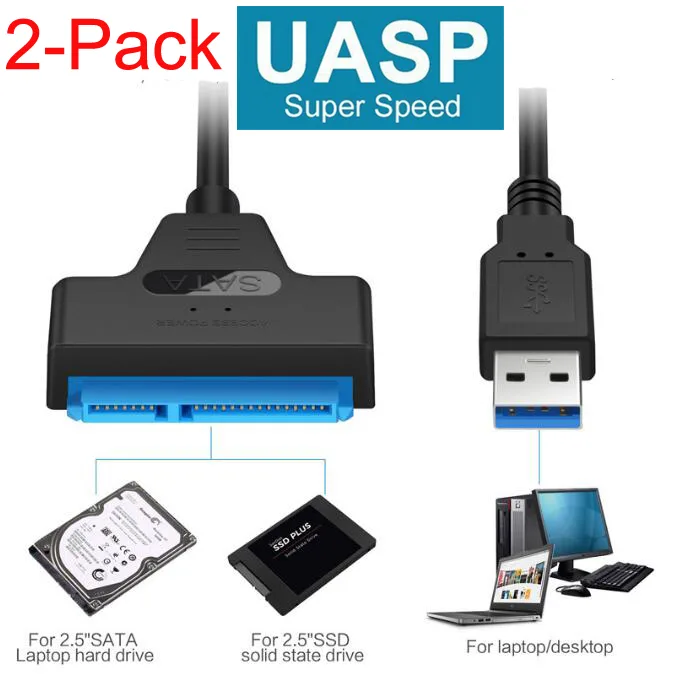 LUOM LUOM USB 3.0 SATA Hard Drive Adapter Cable 2.5" UASP 20cm Black 2-Pack — product photo