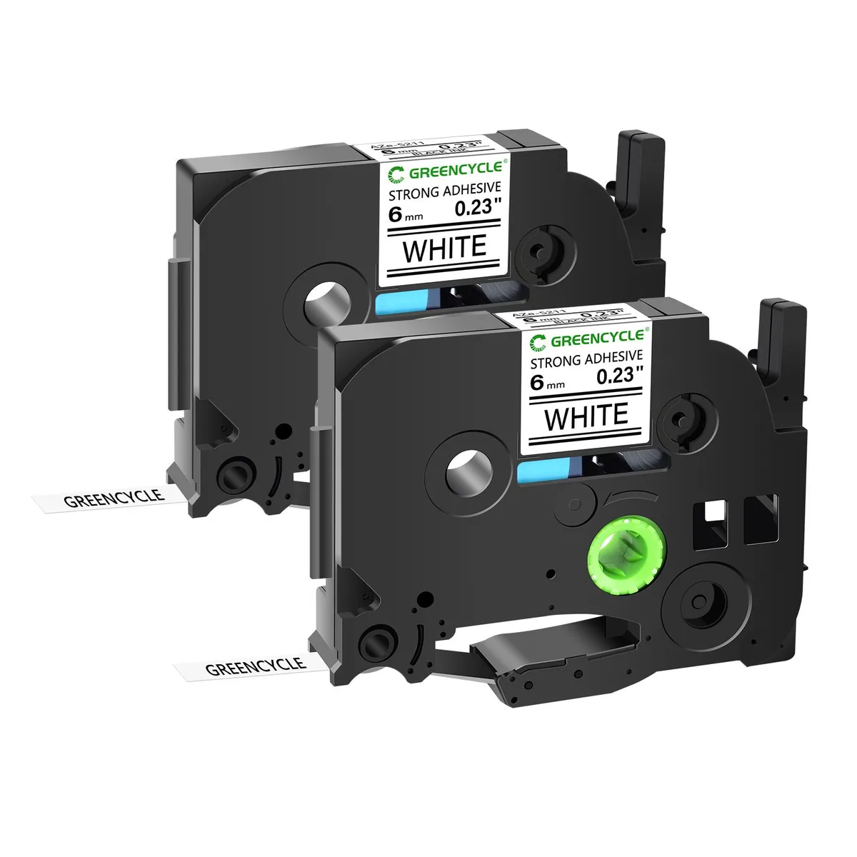 GREENCYCLE GREENCYCLE TZe-S211 6mm Black on White Laminated Label Tape 2 Pack — product photo