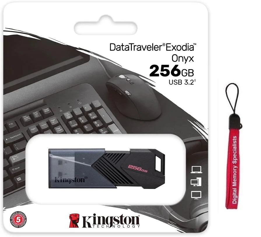 Kingston Technology Corp. Kingston DataTraveler Exodia Onyx 256GB USB 3.2 Gen 1 Flash Drive with Lanyard — product photo