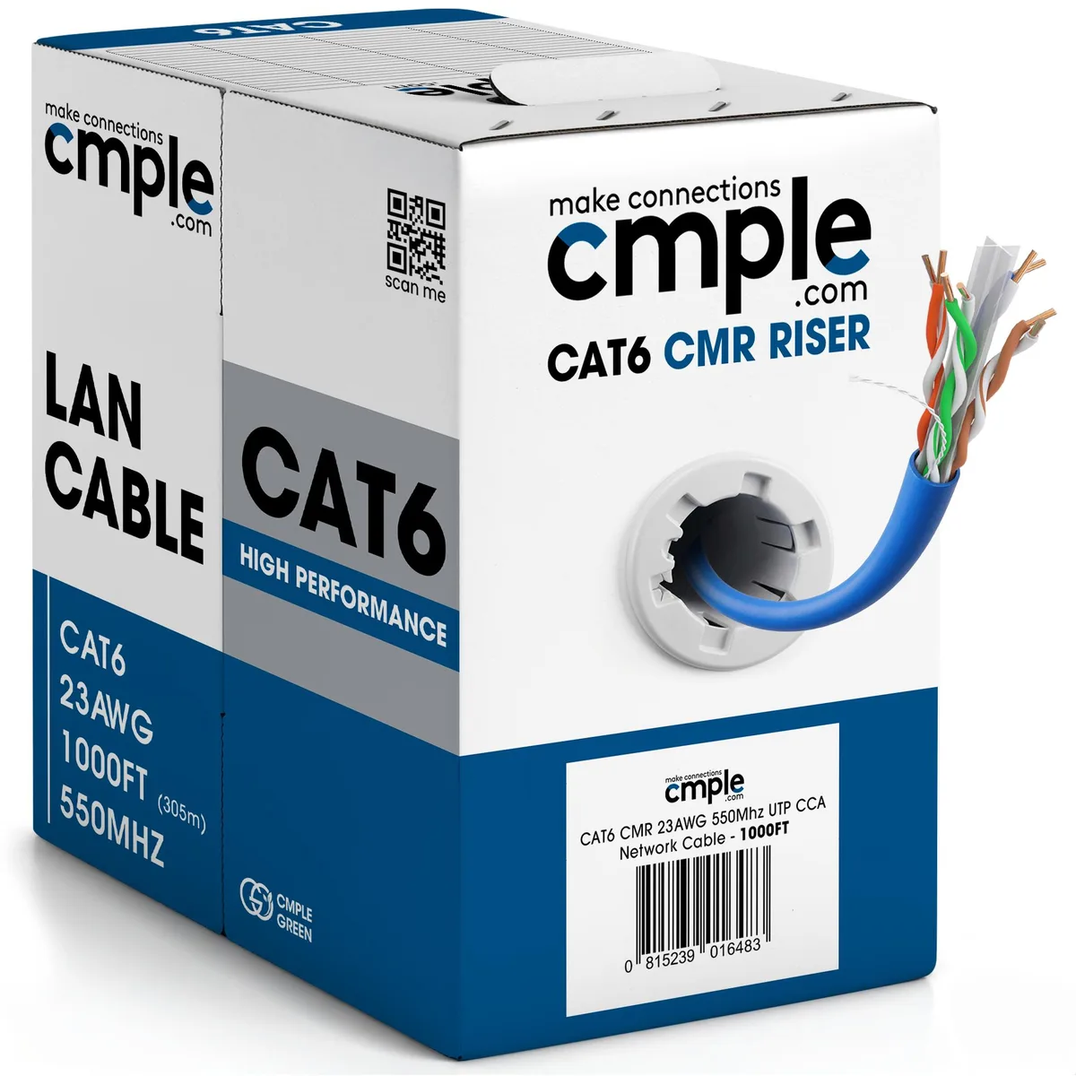 CMPLE CMPLE Cat6 UTP 23AWG CMR 550 MHz 1000 ft Blue network ethernet cable — product photo