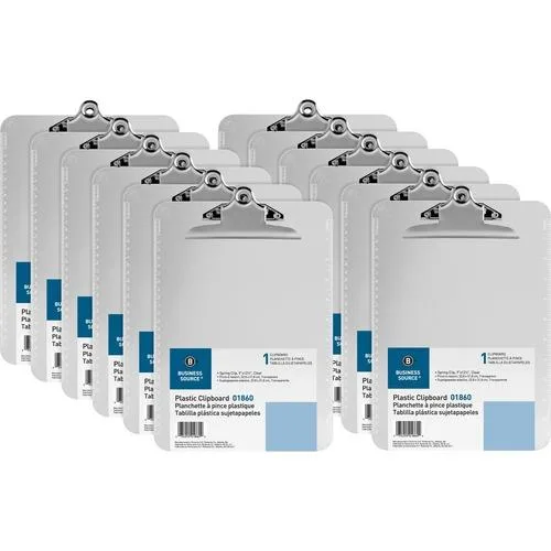 Business Source Business Source 01860BX Spring Clip Clipboard Clear 12/Box — product photo