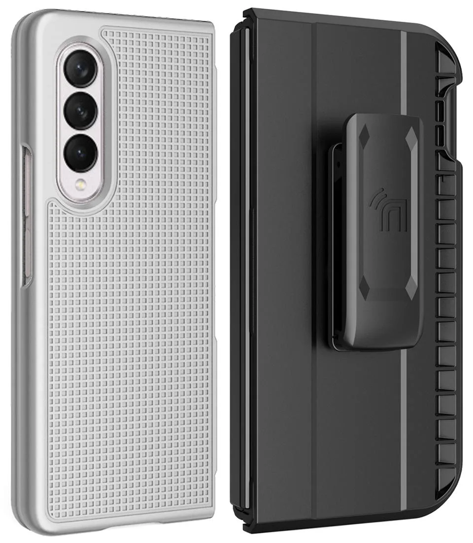 Nakedcellphone Nakedcellphone Grid Case + Holster Belt Clip with S Pen Holder for Galaxy Z Fold 3 White — product photo