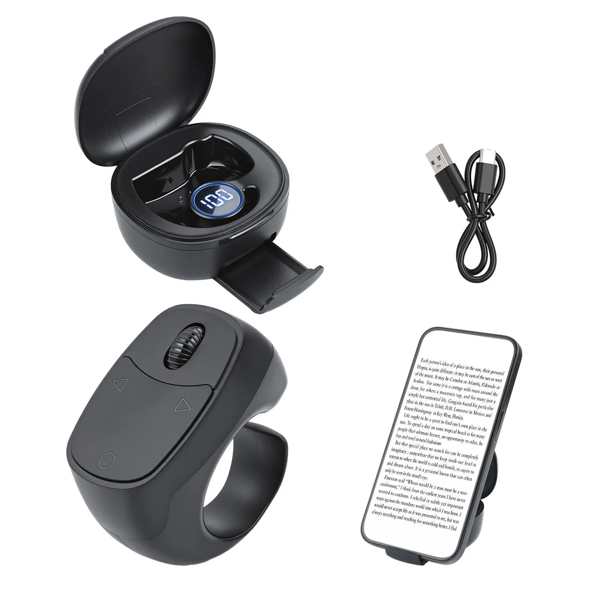  ELUTENG Ring Remote Page Turner Bluetooth 5.3 Black — product photo