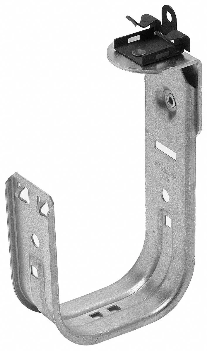 Galvanised steel J-hook with beam clamp and locking latch