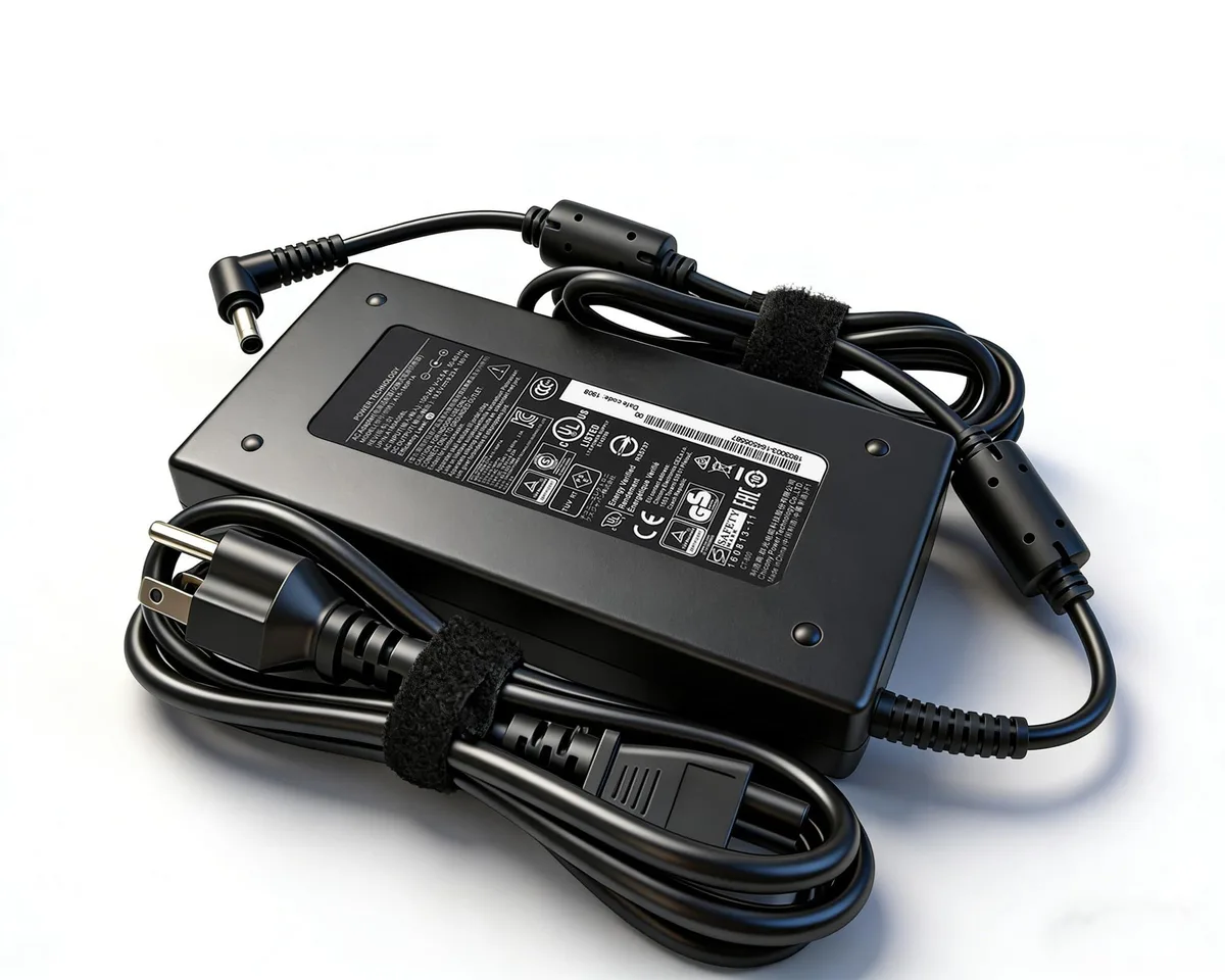 Black rectangular 180W AC adapter with detachable power cord