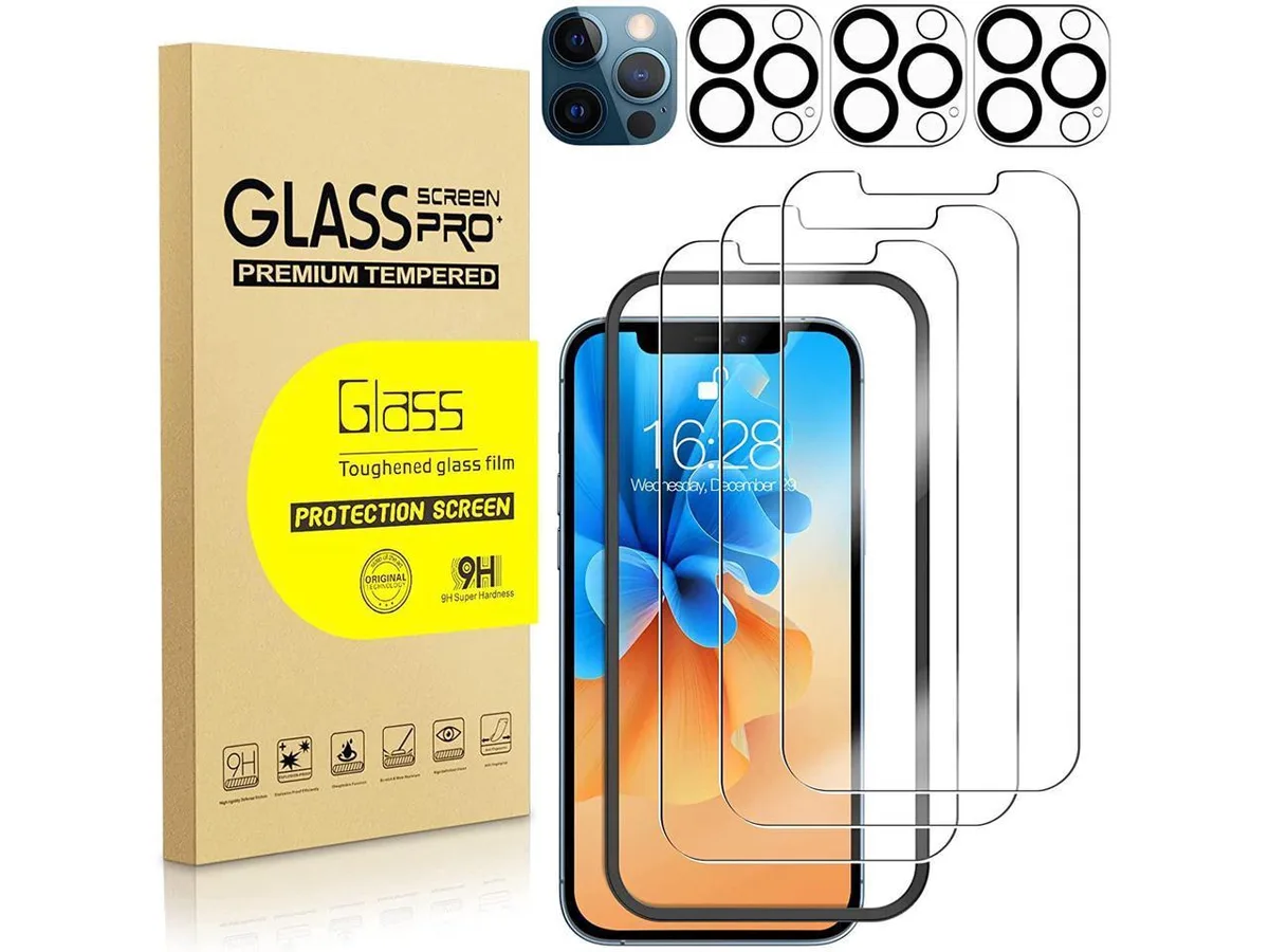 BONAEVER BONAEVER 3 Pack Tempered Glass Screen Protector iPhone 12 Pro Max 6.7 inch 3 Pack Camera Lens Protector — product photo