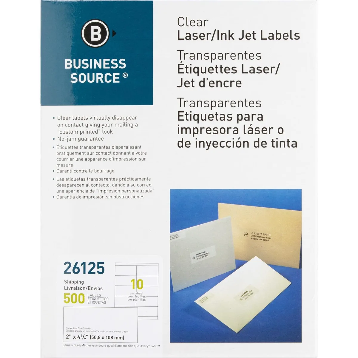 White rectangular shipping labels in clear packaging, 500 pack