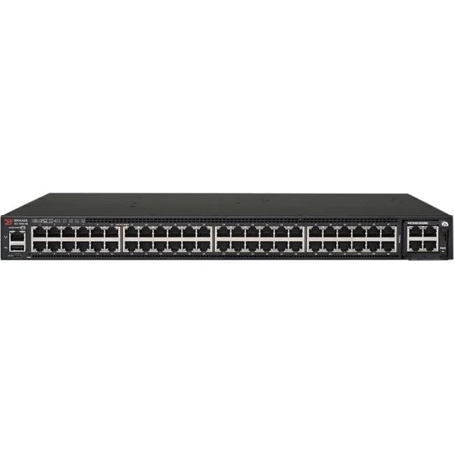Silver rack-mount network switch with front ventilation and port arrays