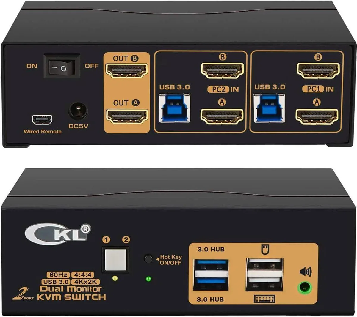 Vszerda Vszerda 2 Port USB 3.0 KVM Switch Dual Monitor HDMI 4K 60Hz — product photo