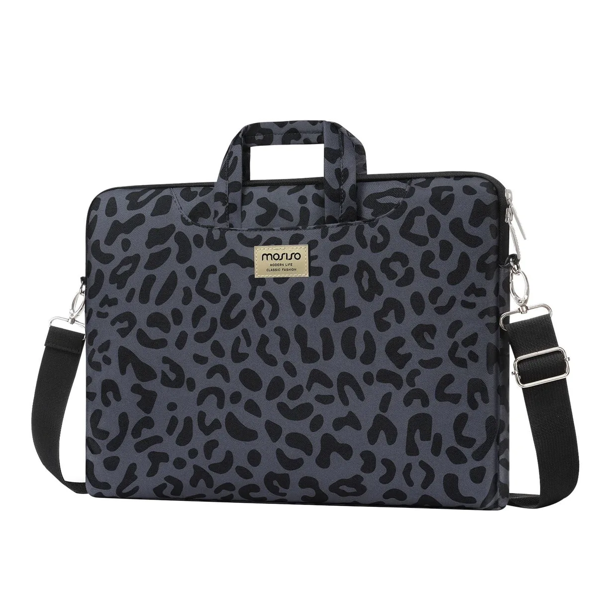 Mosiso Mosiso 15.6 inch laptop shoulder bag leopard grain 2 in 1 accessory — product photo