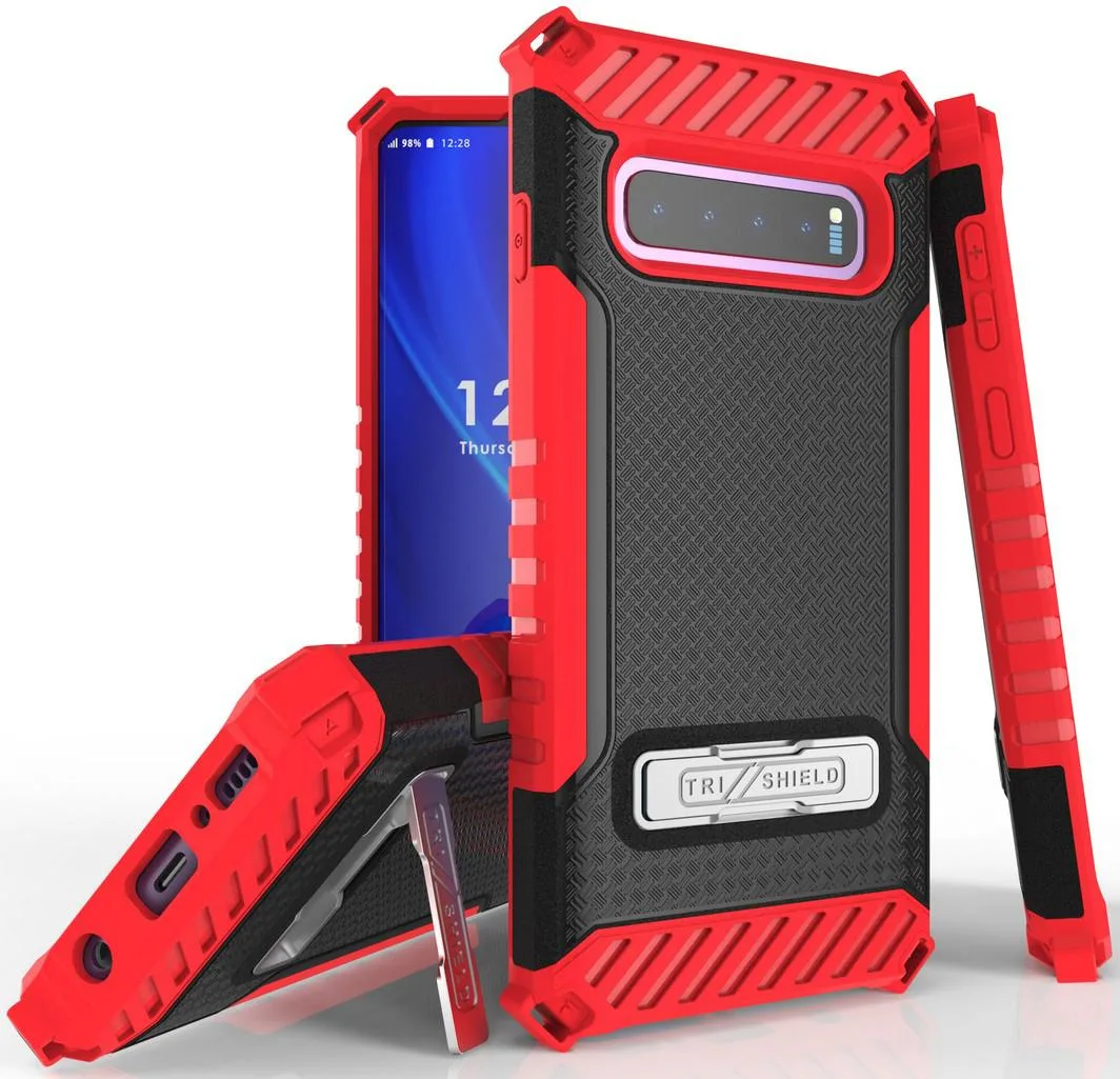 Nakedcellphone Nakedcellphone Tri-Shield Kickstand Case + Lanyard Strap Red for Samsung Galaxy S10 — product photo