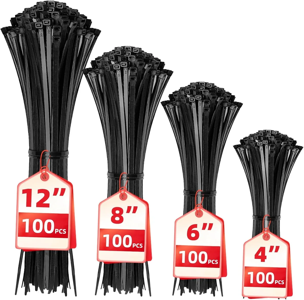 Ennovor Ennovor cable ties 400 pack 4 6 8 12 inch 18 40 lbs — product photo