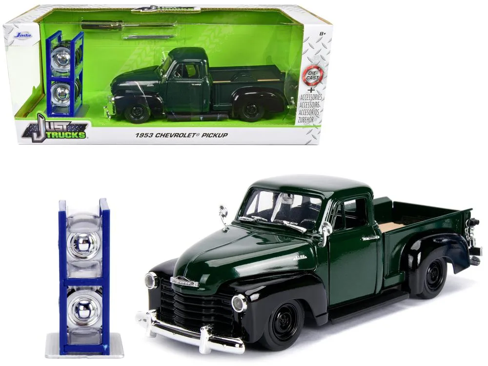 Jada Jada 1953 Chevrolet 3100 Pickup Truck Green with Extra Wheels Just Trucks 1/24 Diecast Vehicle — product photo