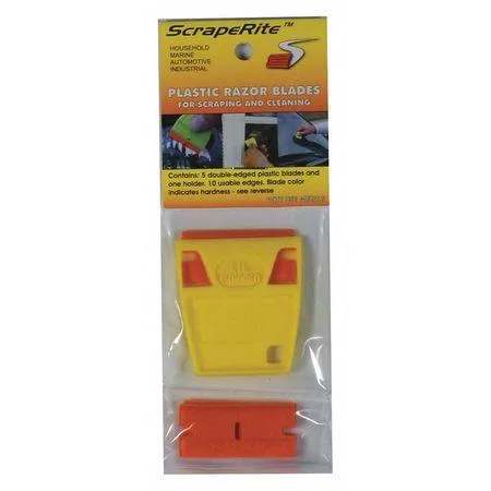 Orange plastic scraper with razor blade edge