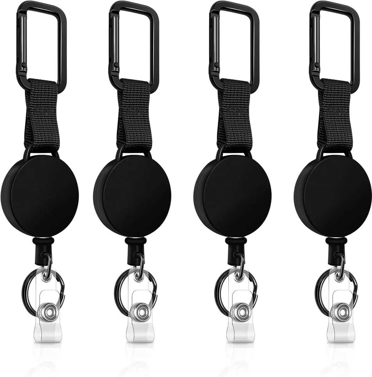 auriikoop 2024020_12 retractable keyholder 4-pack 60cm steel cord 220g load 100000 cycles black — product photo