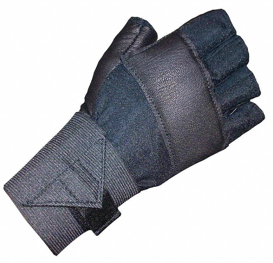 Right-hand half-finger anti-vibration glove leather palm nylon back