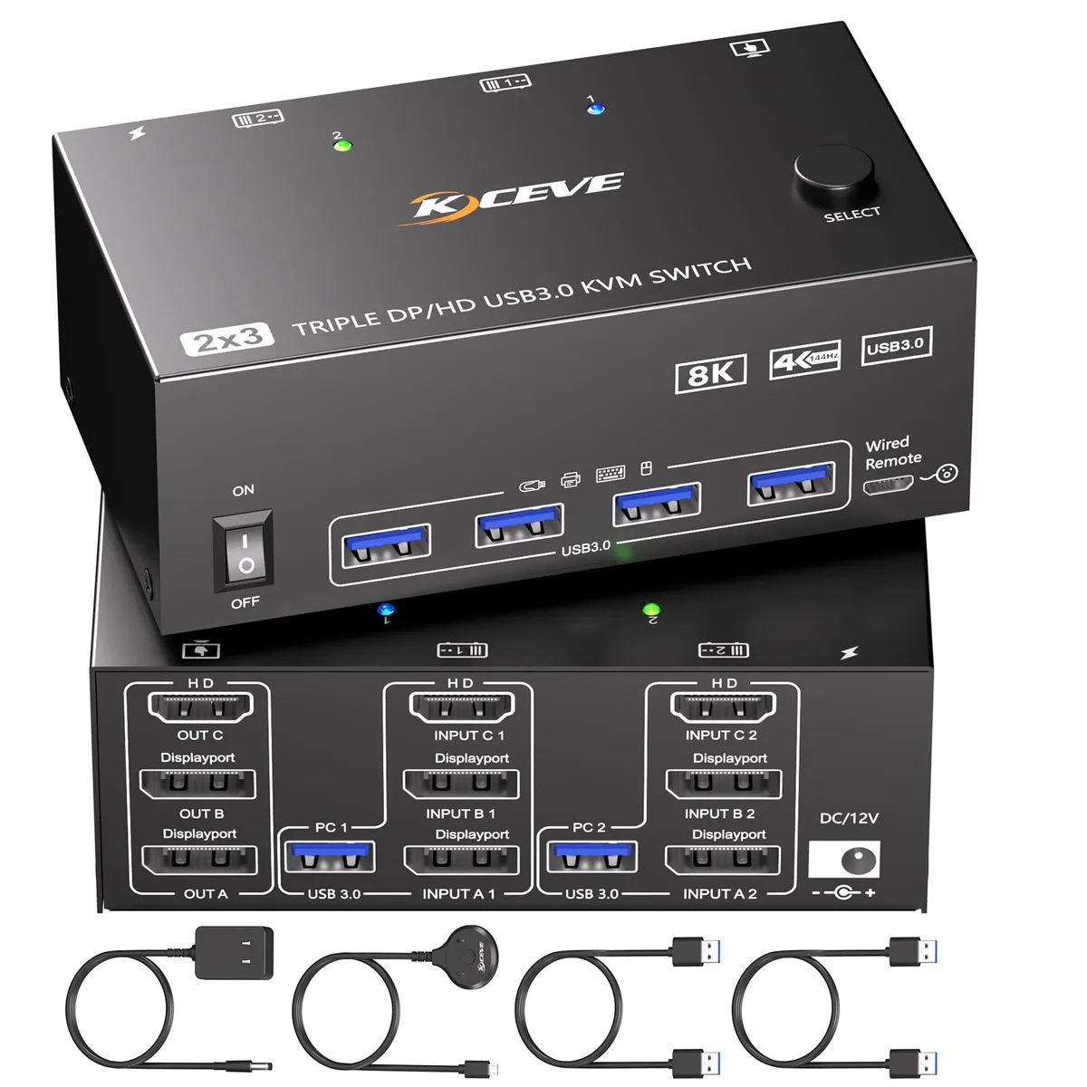  TRENDnet KVM Switch 3 Monitors 2 Computers 8K@60Hz 4 USB 3.0 — product photo