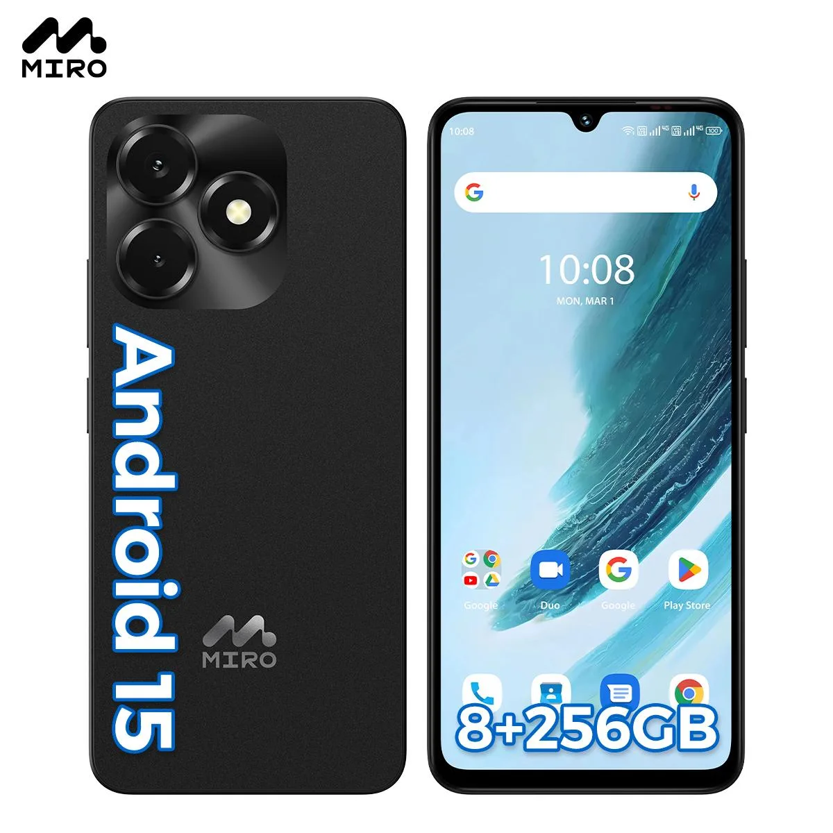MIRO MIRO C69M Pro 5G Android 15 8GB 256GB 6.9" 50MP Cell Phone - Unlocked Black — product photo