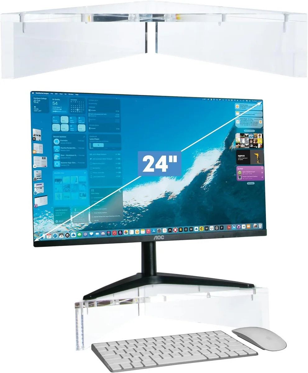 PISKEKAT PISKEKAT Acrylic Corner Monitor Stand 3.5" Elevation Triangle Base 50lb 16.5" Wide — product photo