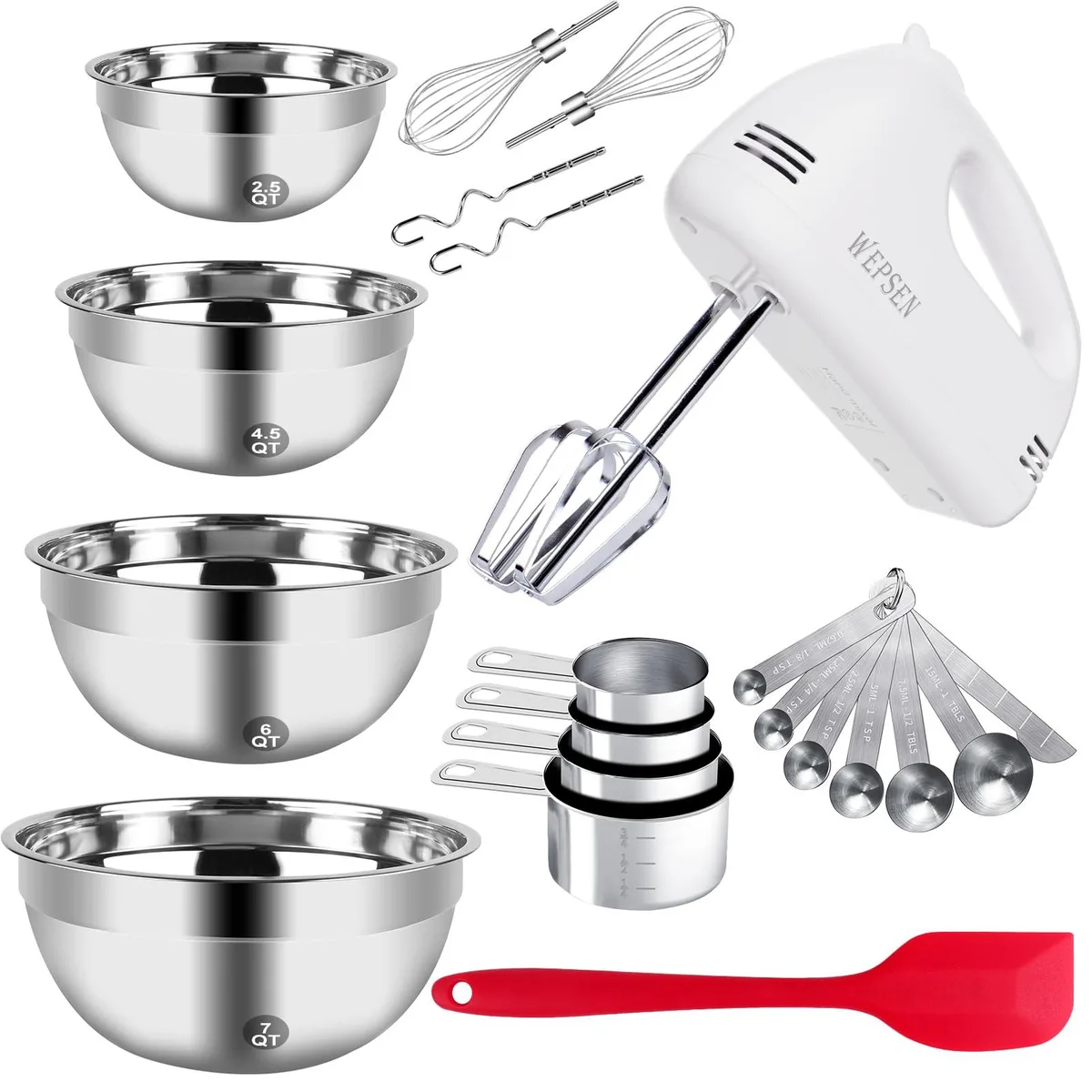 West Bend MX200W 5-Speed 200W Hand Mixer 4 Bowls 2.5-7 Qt Red — product photo